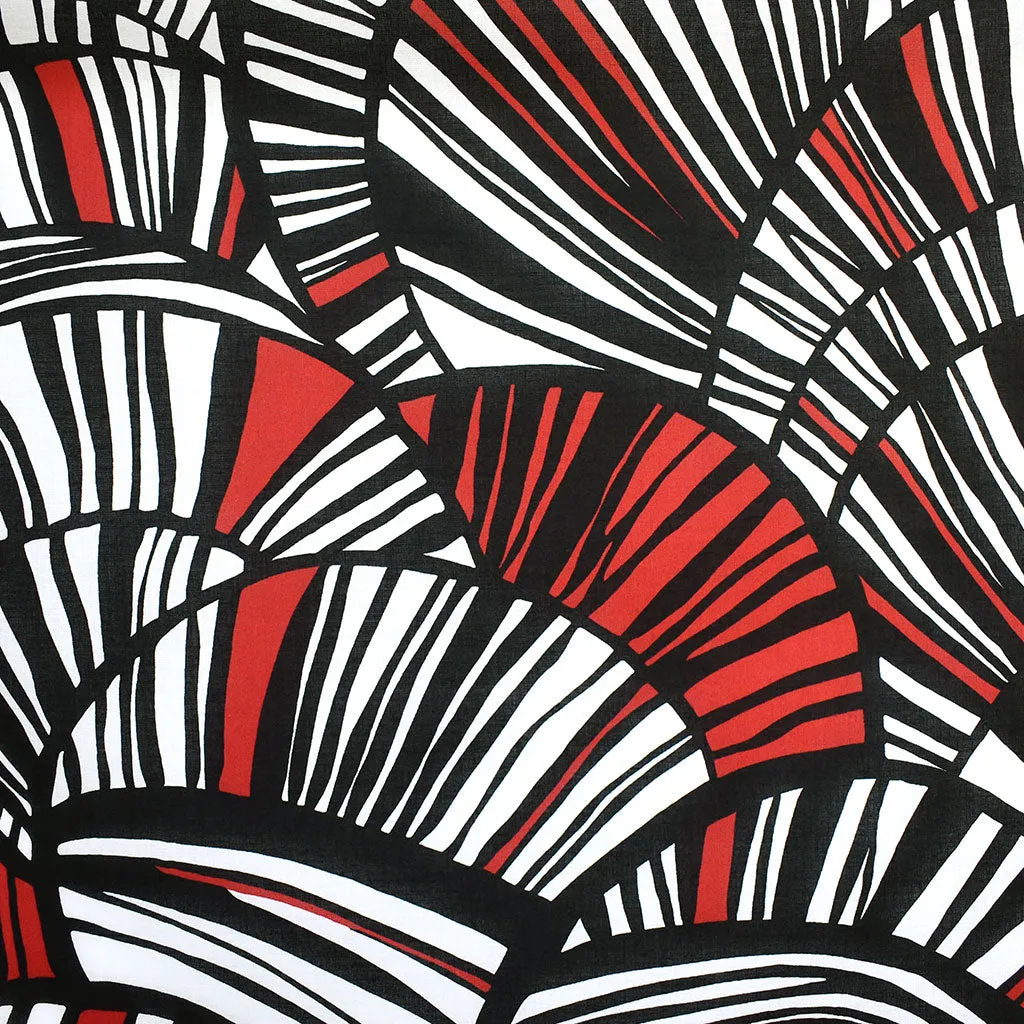 Abstract Geometric Stripe Cotton Lawn Black/White/Red