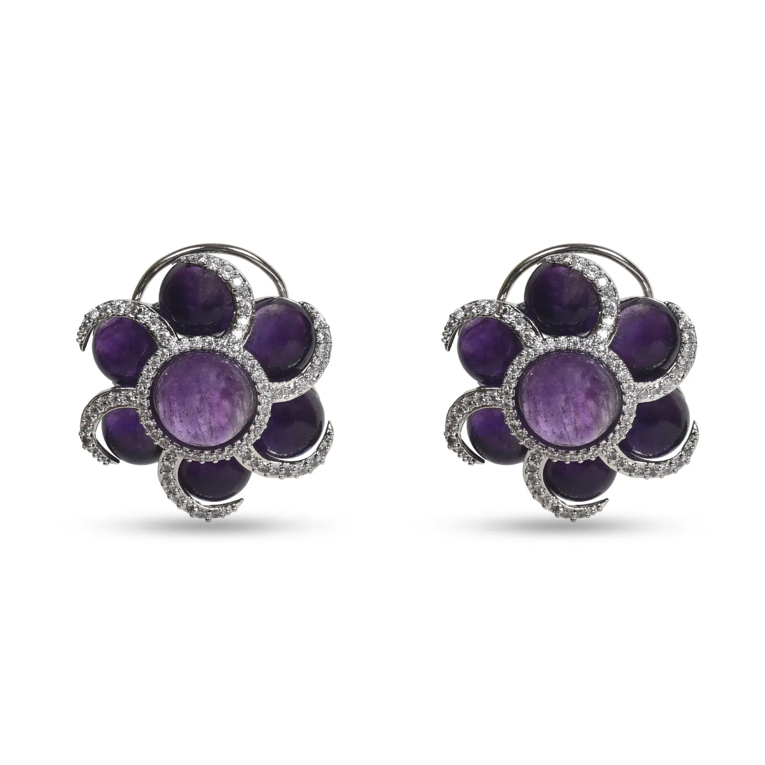 Amethyst and zircon flower tops earrings