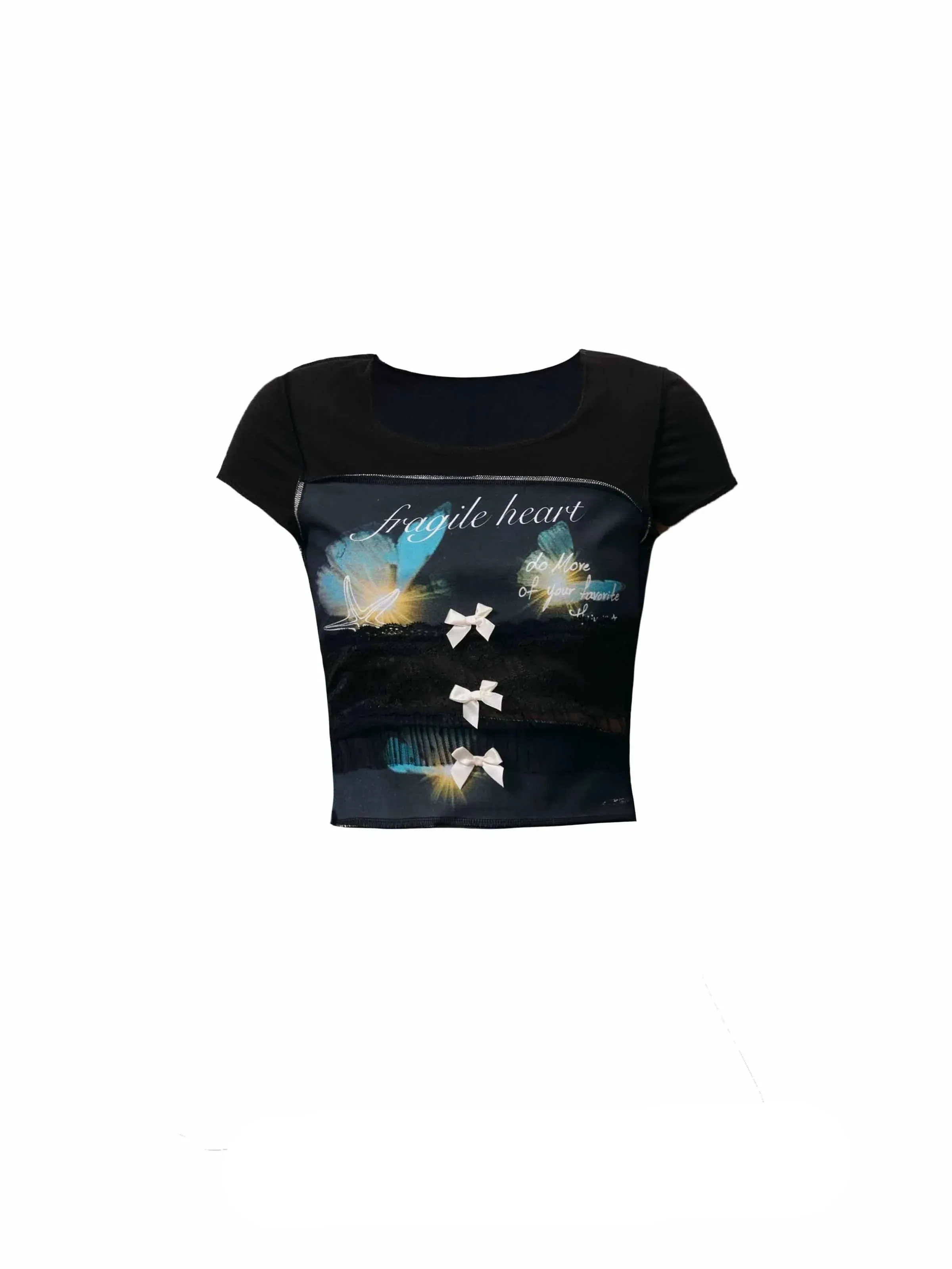 Artistic Duo Crop Tops: "Fragile Heart" Galaxy and "Four" Urban Graffiti Print Set