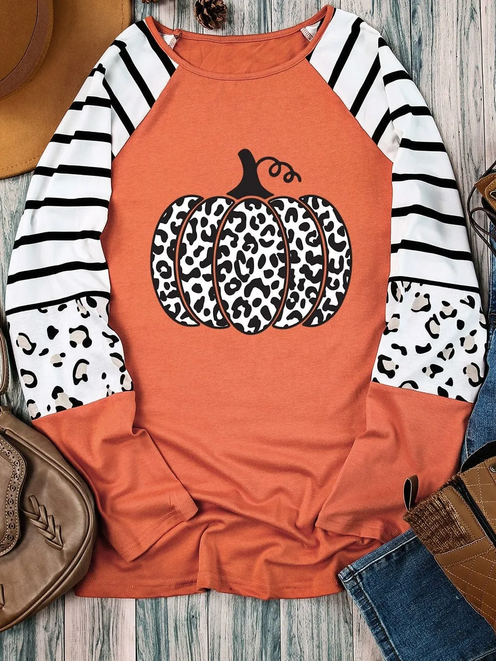 Autumn Chic Orange Leopard Print Long Sleeve Top