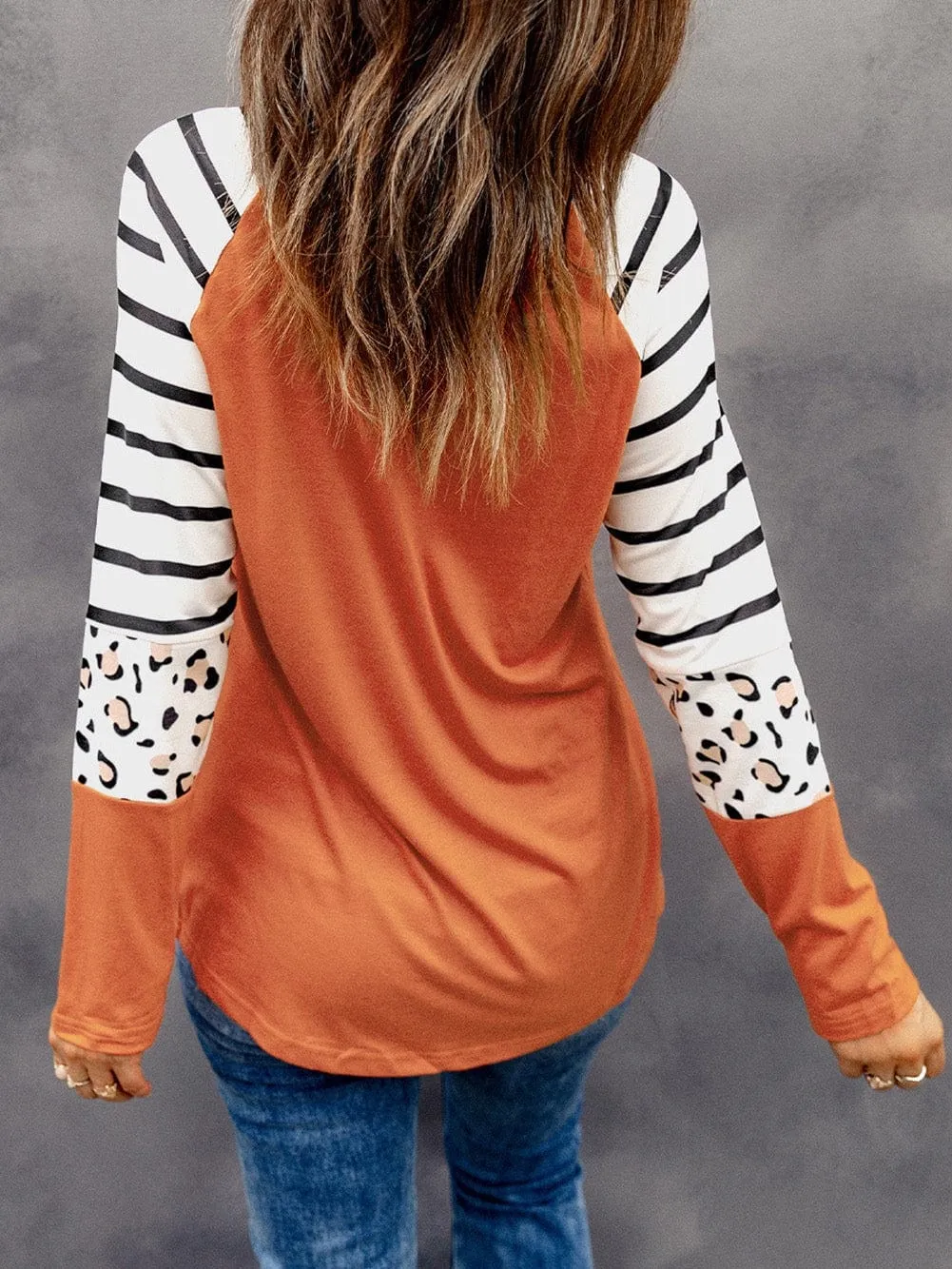 Autumn Chic Orange Leopard Print Long Sleeve Top