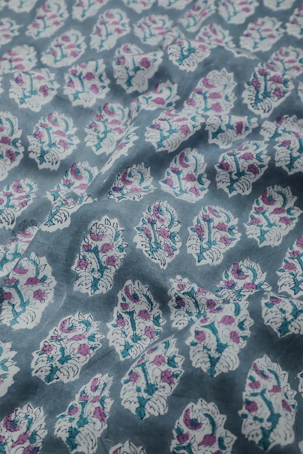 Baby Grey Sanganeri Cotton Fabric