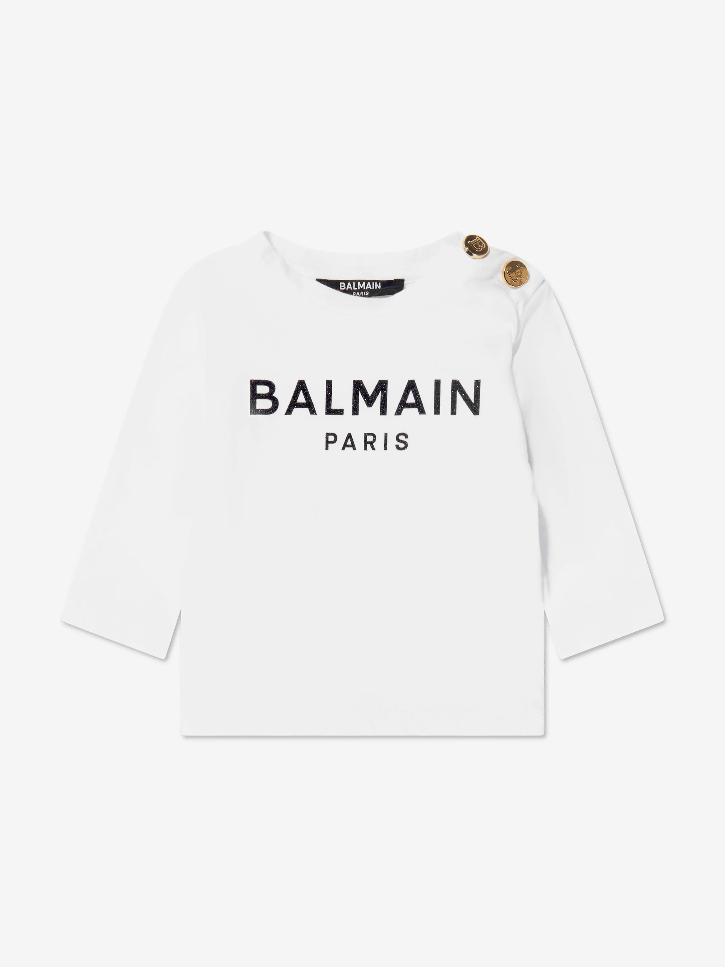 Balmain Baby Girls Long Sleeve Logo T-Shirt in White