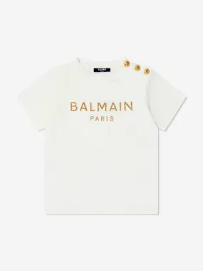 Balmain Girls Logo T-Shirt in Ivory