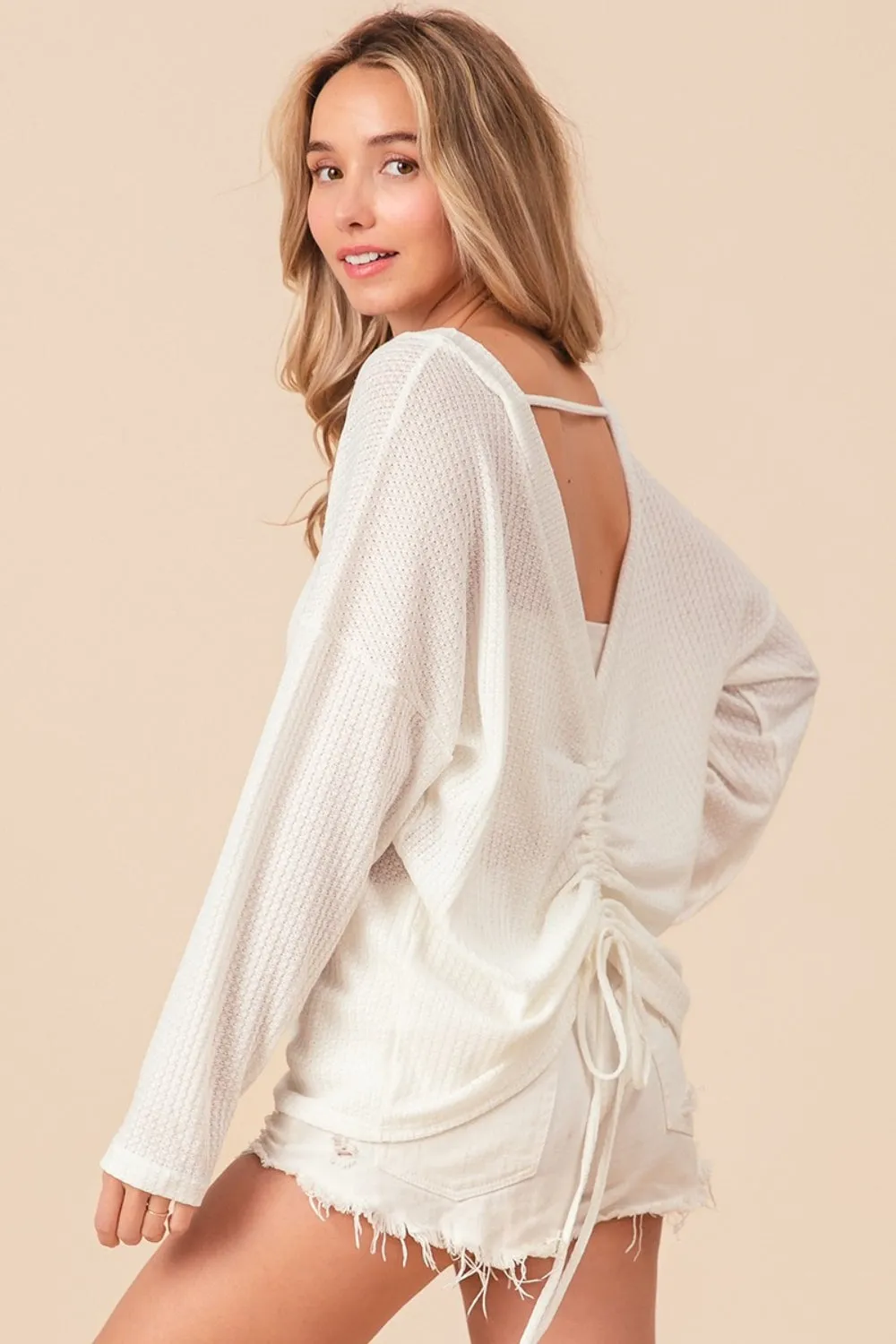 BiBi Waffled Backless Drawstring T-Shirt