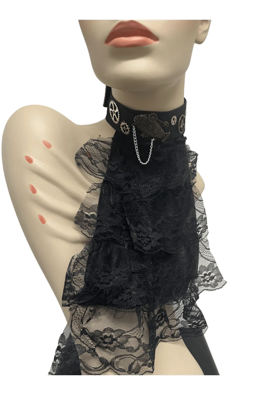 Black Steampunk Jabot Collar with Zeppelin