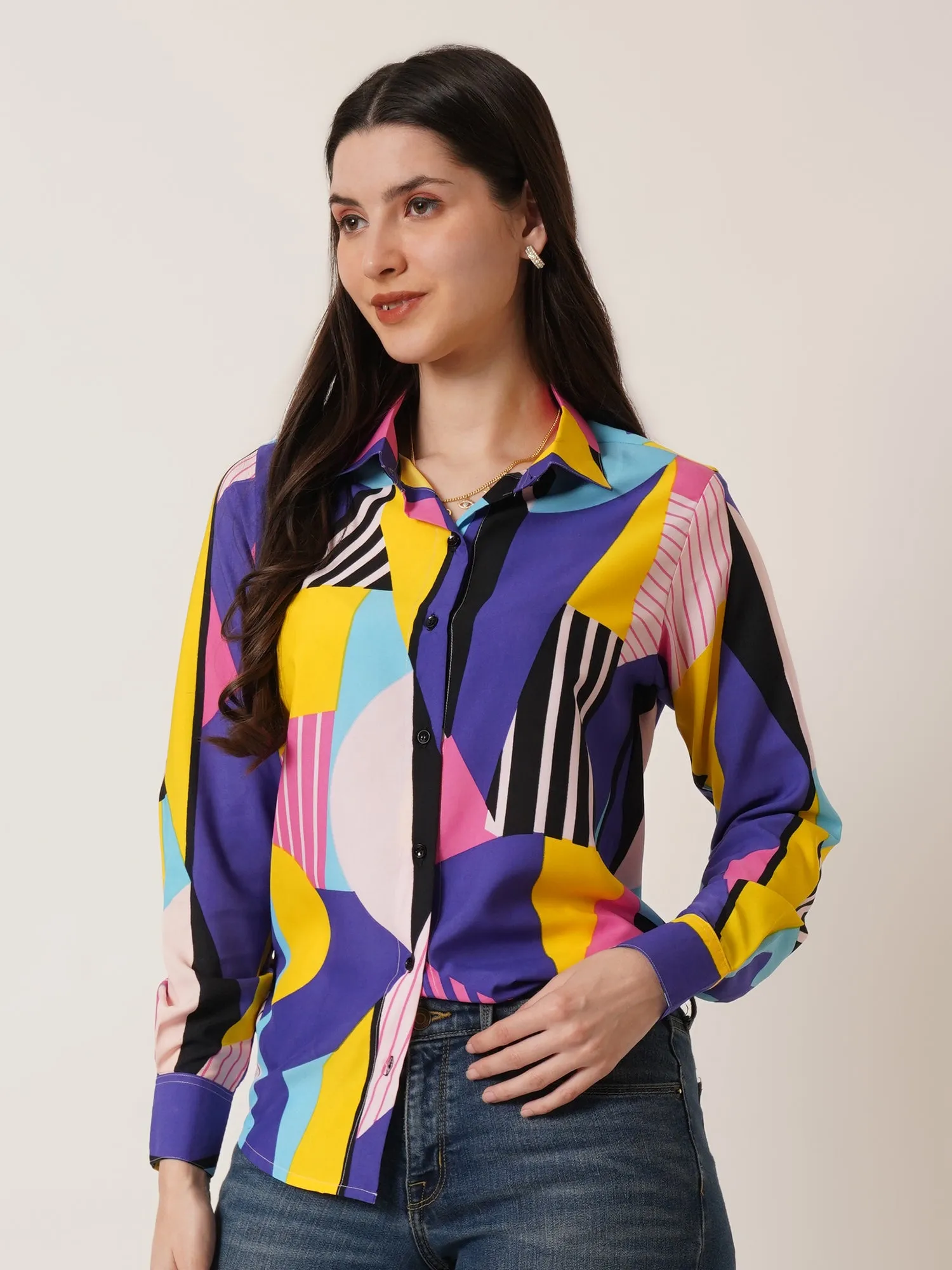 Blue-Pink Chic Spread Collar Shirt