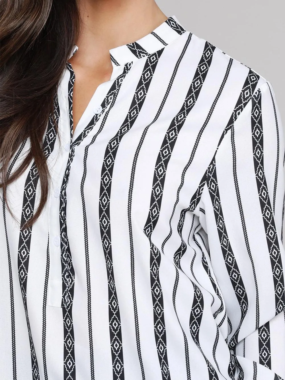 Bohemian Chic Striped V Neck Button Up Top