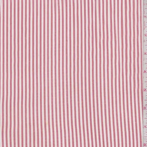 Brick/White Stripe Rayon Challis Fabric