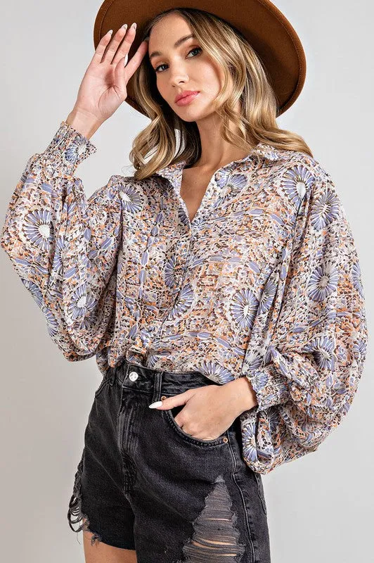 Brinley Printed Button Down Chiffon Blouse