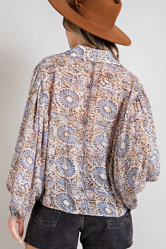 Brinley Printed Button Down Chiffon Blouse