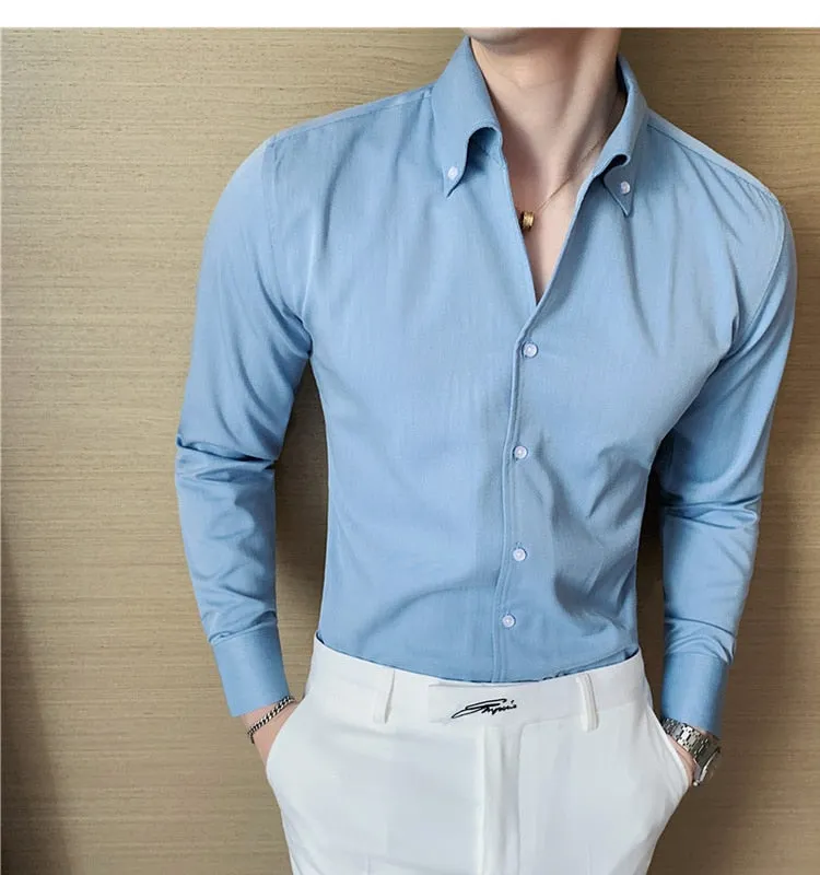 British Style Casual Slim V-neck Shirt