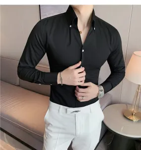 British Style Casual Slim V-neck Shirt