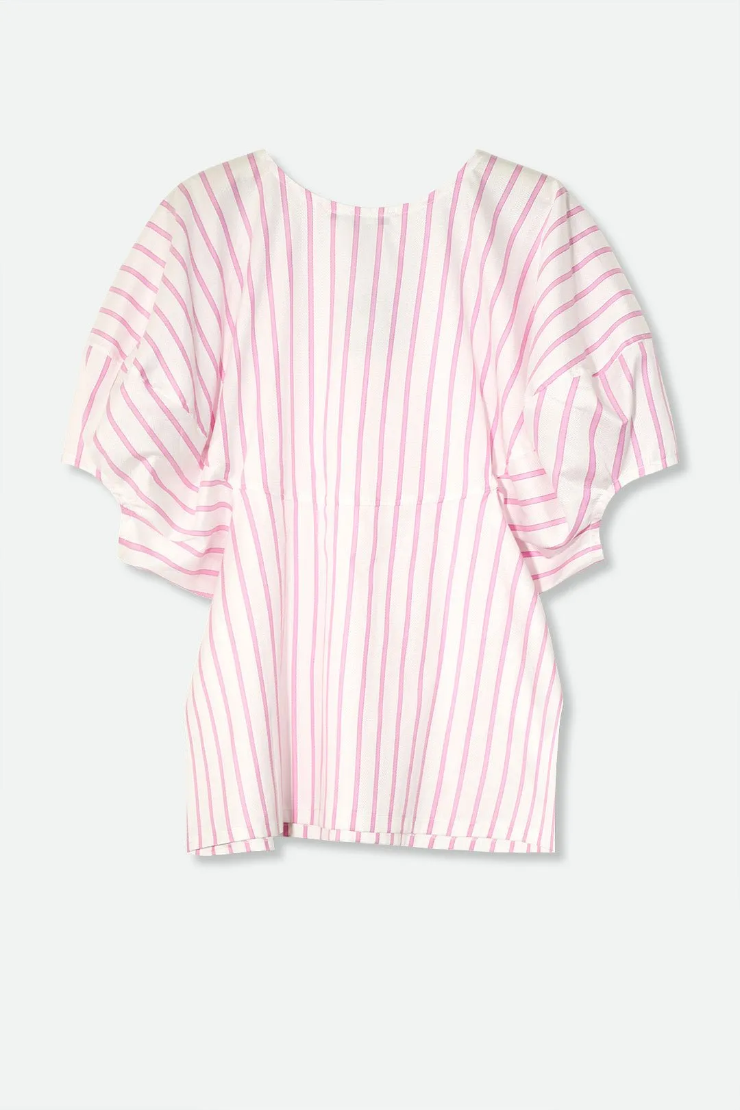 CERCHI SHORT SLEEVE BLOUSE IN ITALIAN COTTON PINK STRIPE