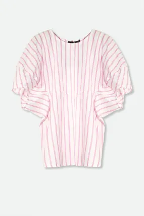 CERCHI SHORT SLEEVE BLOUSE IN ITALIAN COTTON PINK STRIPE