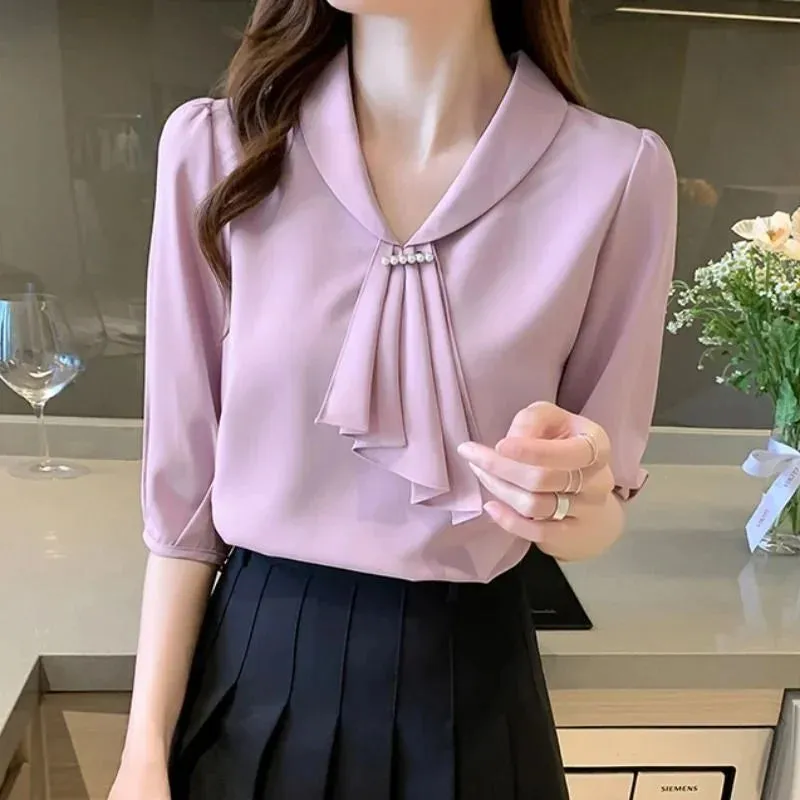 Charming Bow Tie Collar Blouse for Women