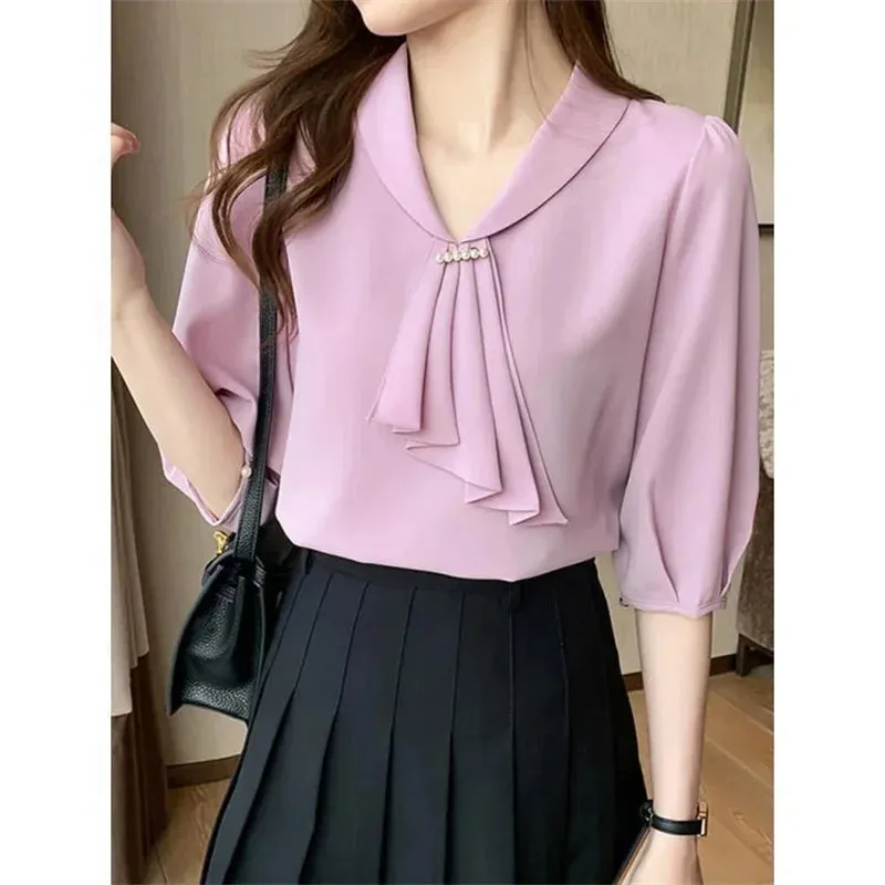 Charming Bow Tie Collar Blouse for Women