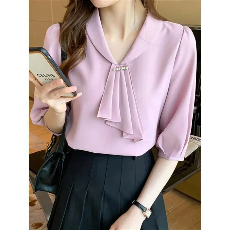 Charming Bow Tie Collar Blouse for Women