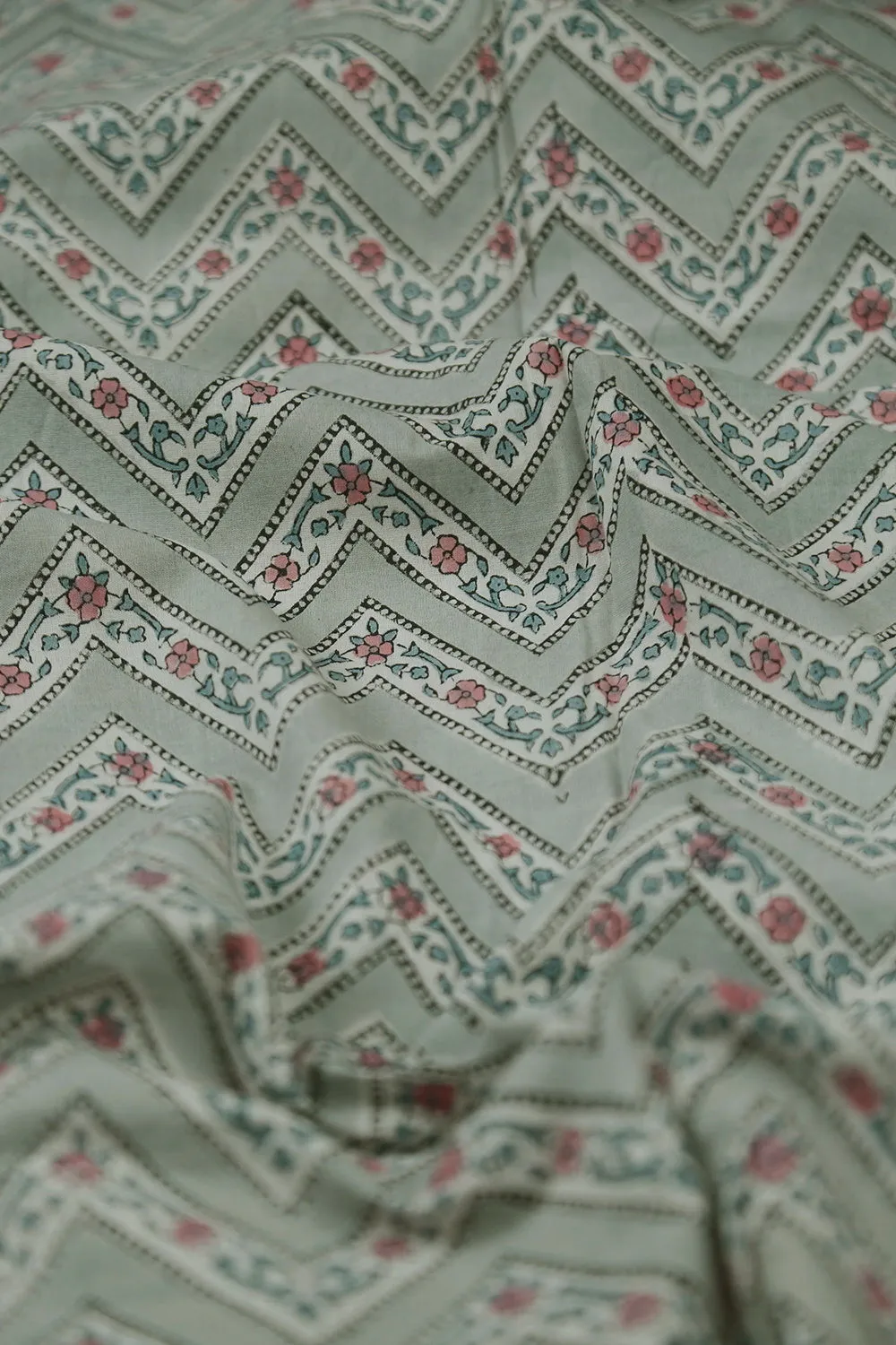 Chevron on Light Grey Sanganeri Cotton Fabric - 0.5m