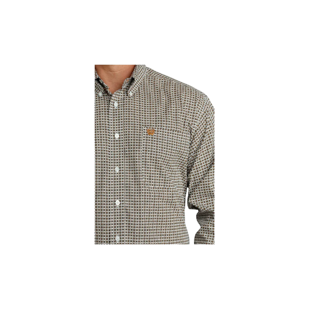 Cinch Men's Geometric Print Button Down Western White Gold Shirt