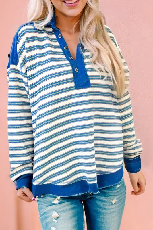 Collared Button Drop Shoulder Oversized Blouse