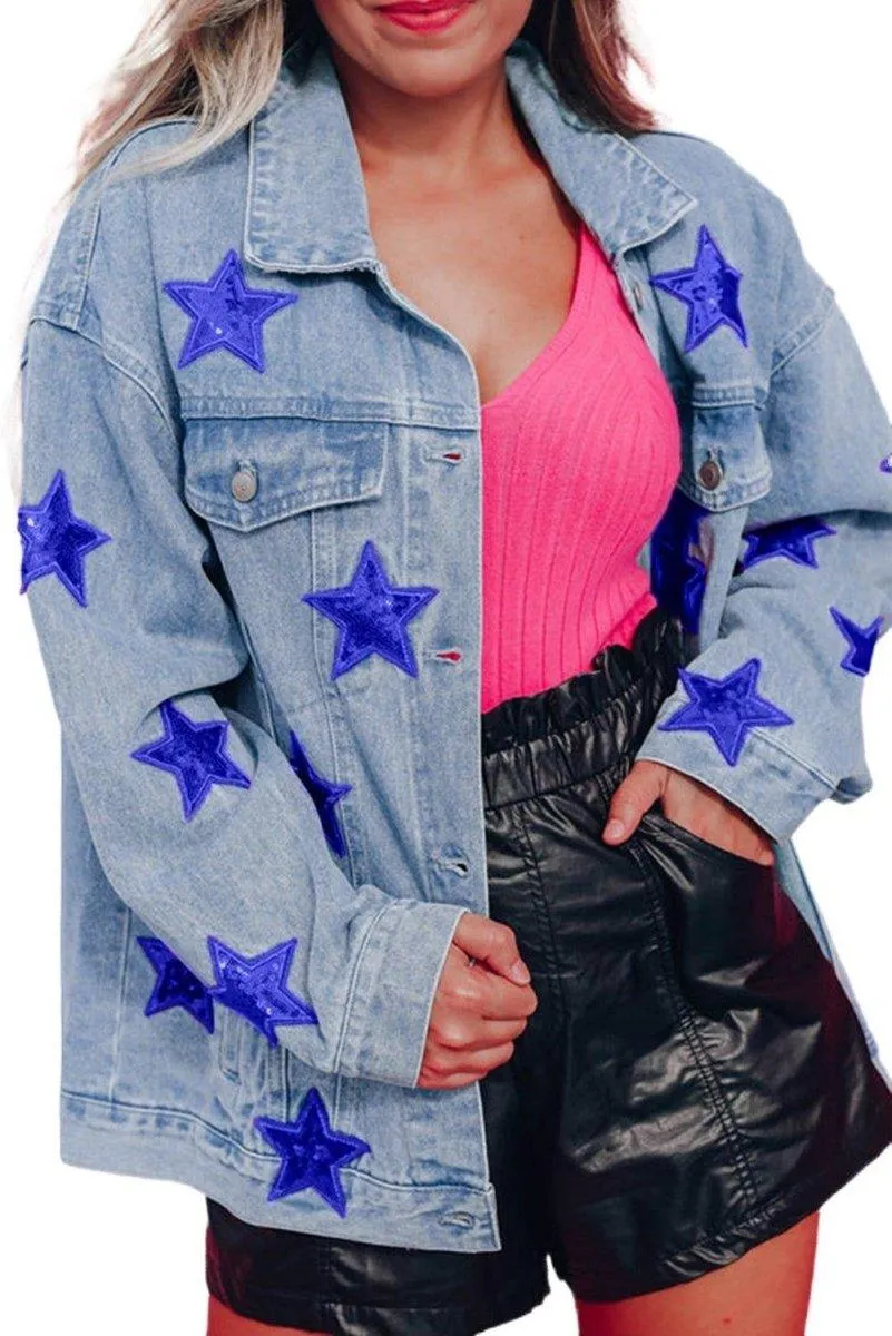 Denim Sequin Sparkle Denim Jacket