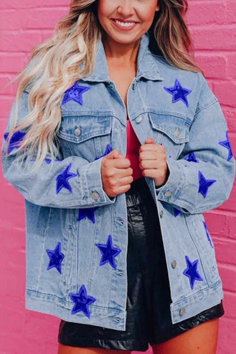 Denim Sequin Sparkle Denim Jacket