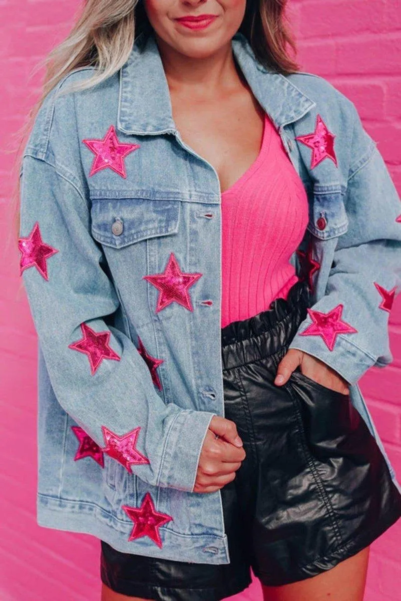 Denim Sequin Sparkle Denim Jacket