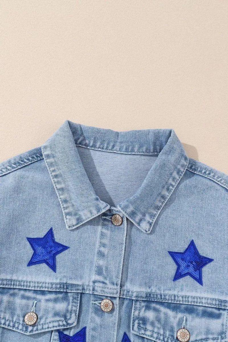 Denim Sequin Sparkle Denim Jacket