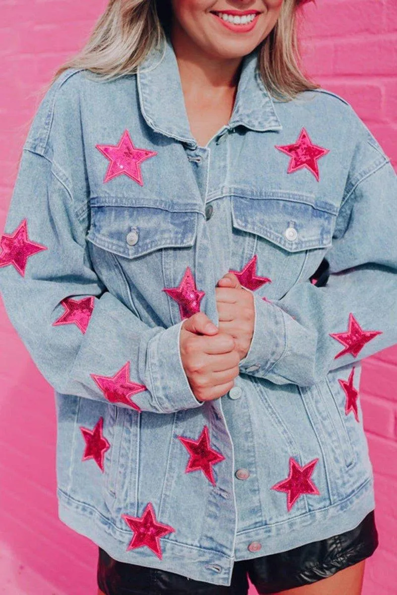 Denim Sequin Sparkle Denim Jacket