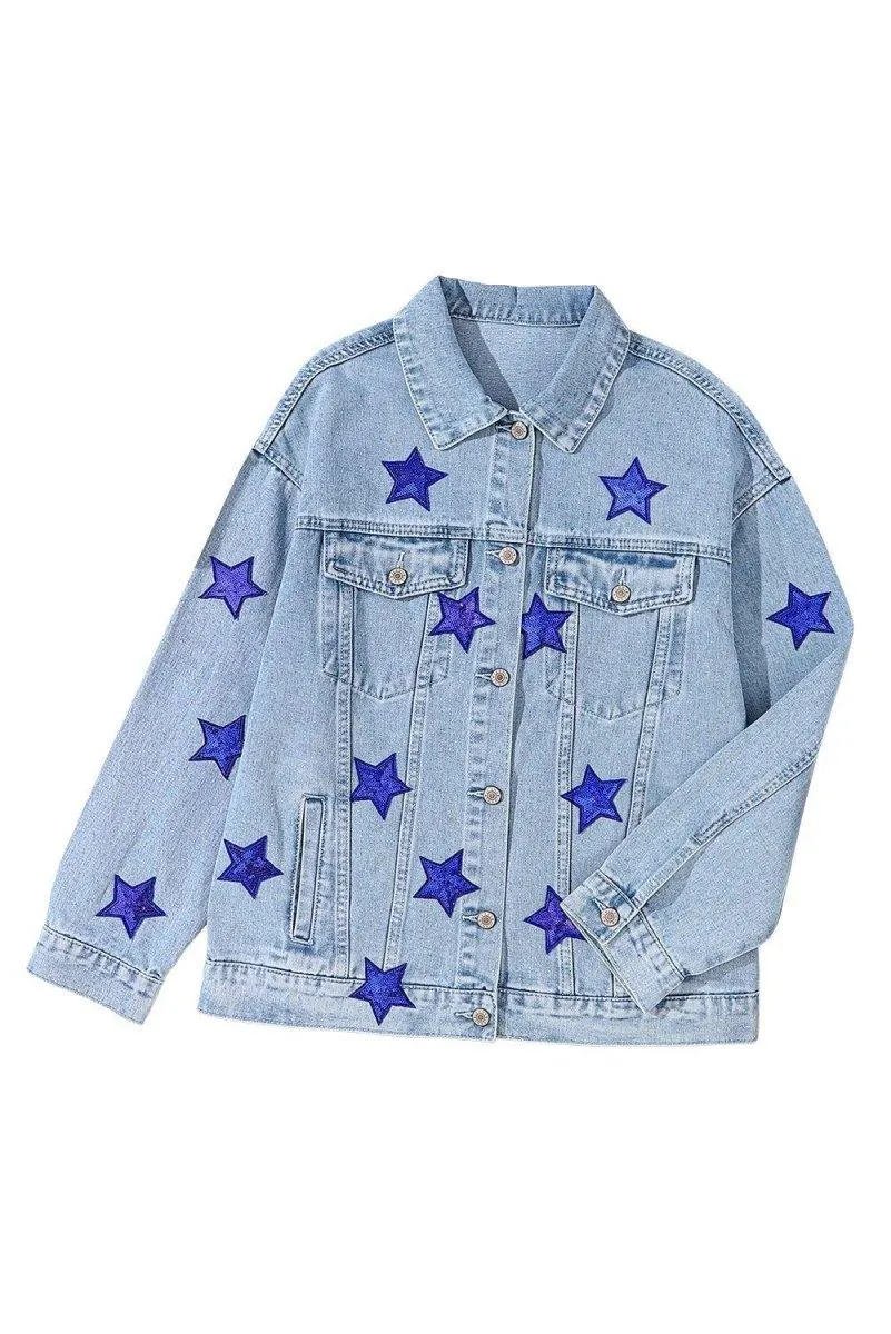 Denim Sequin Sparkle Denim Jacket