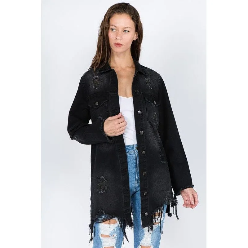 Distressed black shirt style jacket