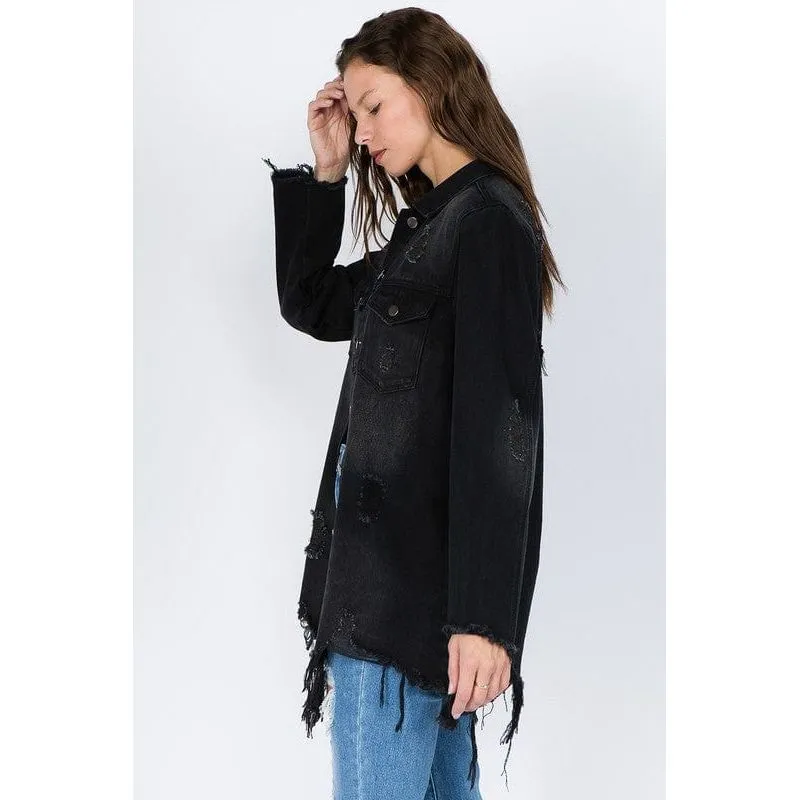 Distressed black shirt style jacket