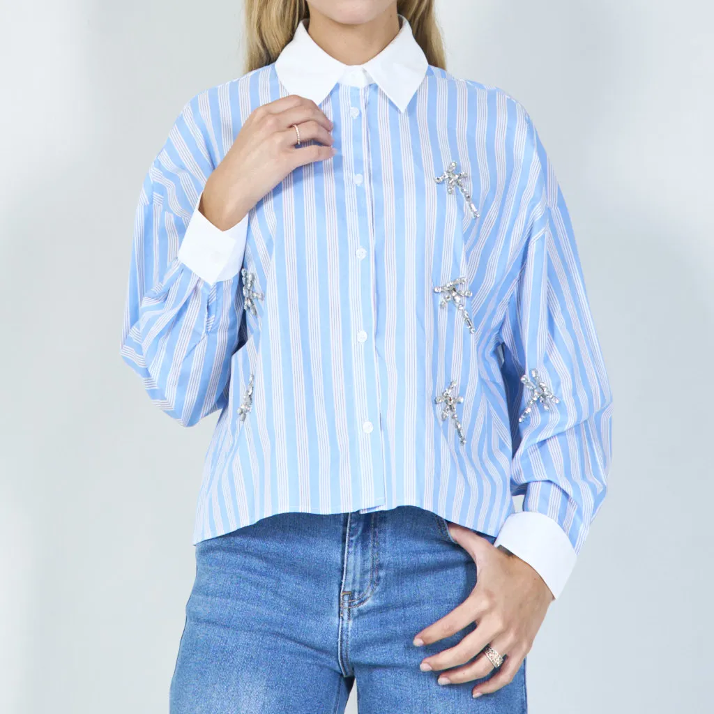 Embellished striped button-up shirt wholesale