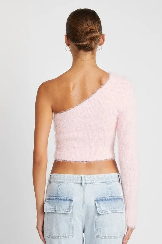 Emory Park One Shoulder Fluffy Knit Sweater Top