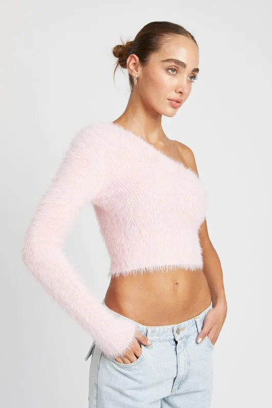 Emory Park One Shoulder Fluffy Knit Sweater Top