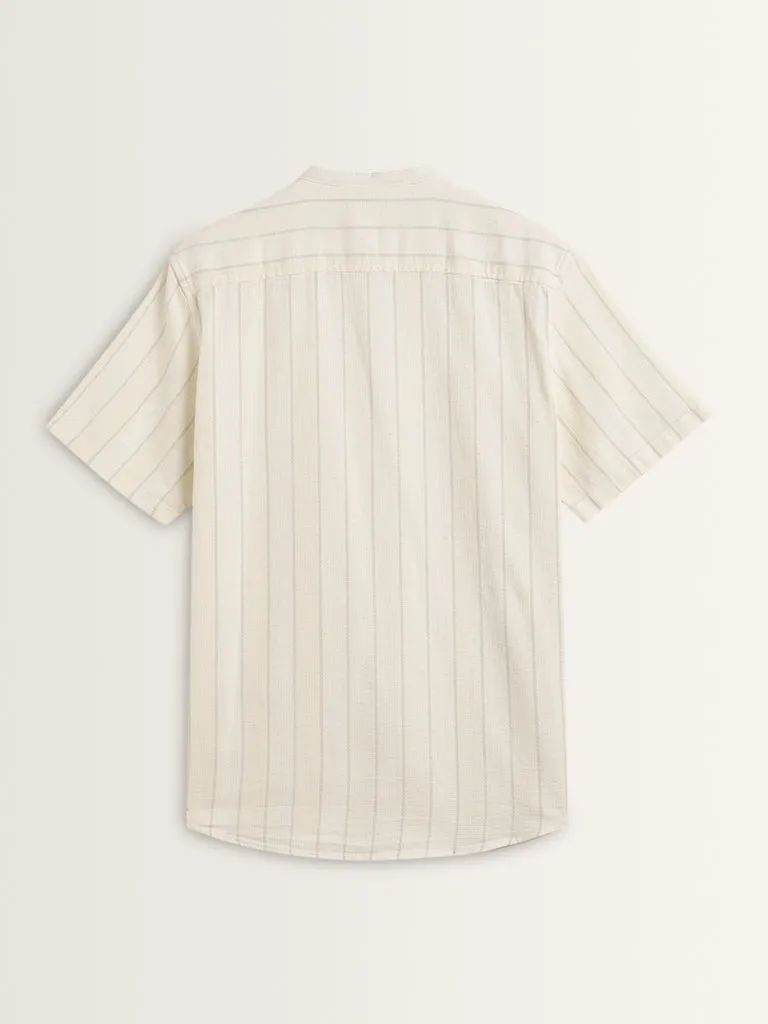 ETA Off-White Pinstripe Knitted Resort-Fit Cotton Shirt