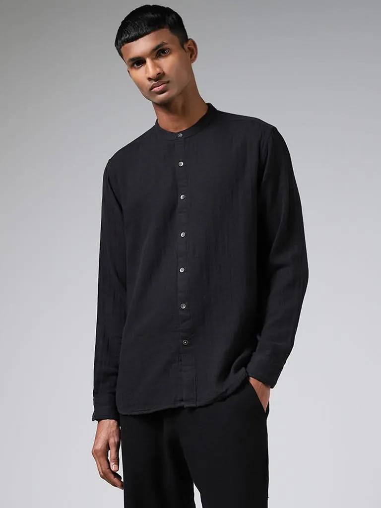 ETA Solid Black Cotton Resort Fit Shirt