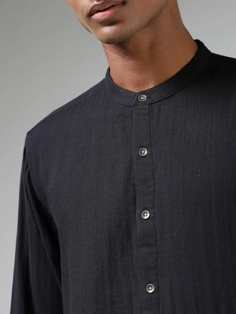 ETA Solid Black Cotton Resort Fit Shirt