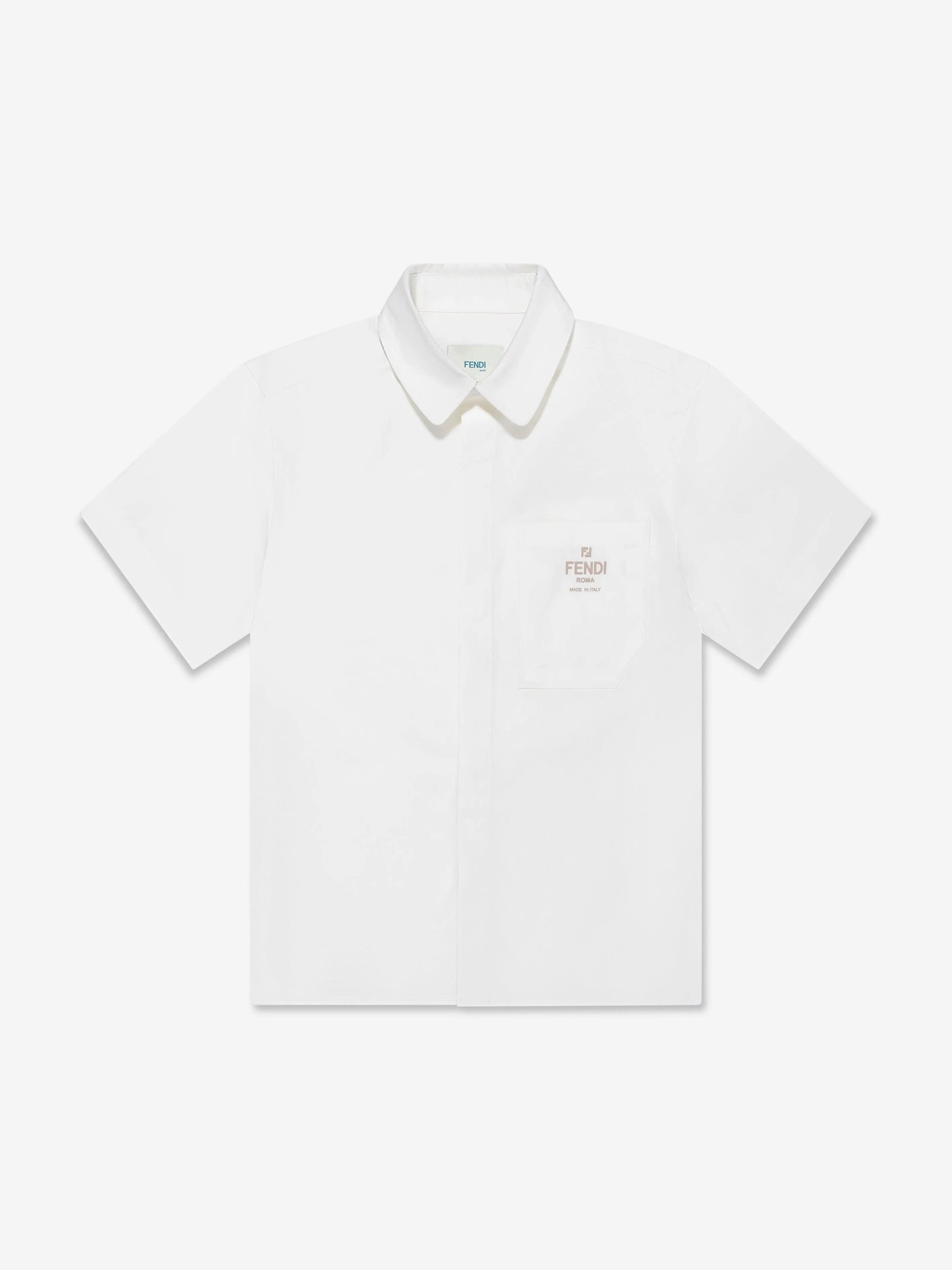 Fendi Boys Short Sleeve Logo Shirt in White