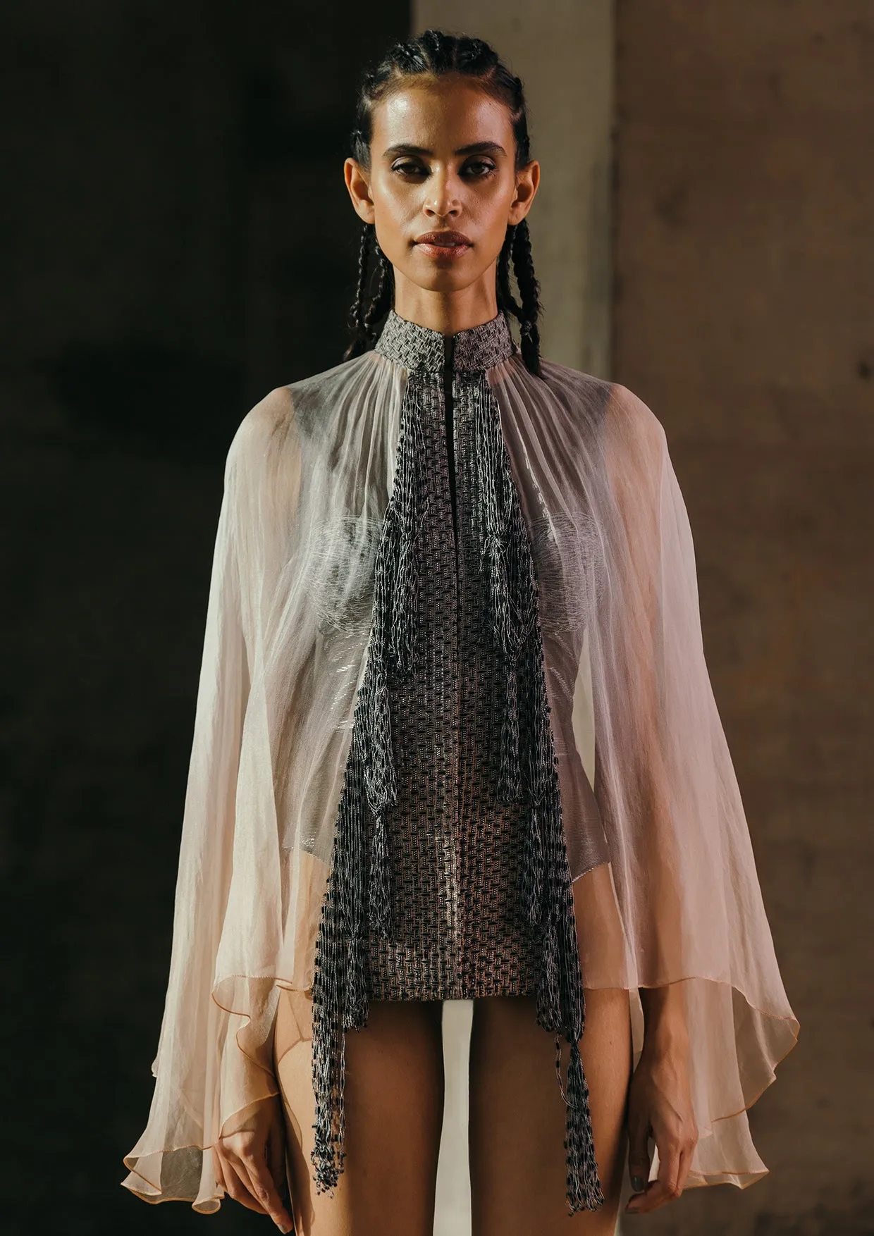 Fringed Silk Organza Cape