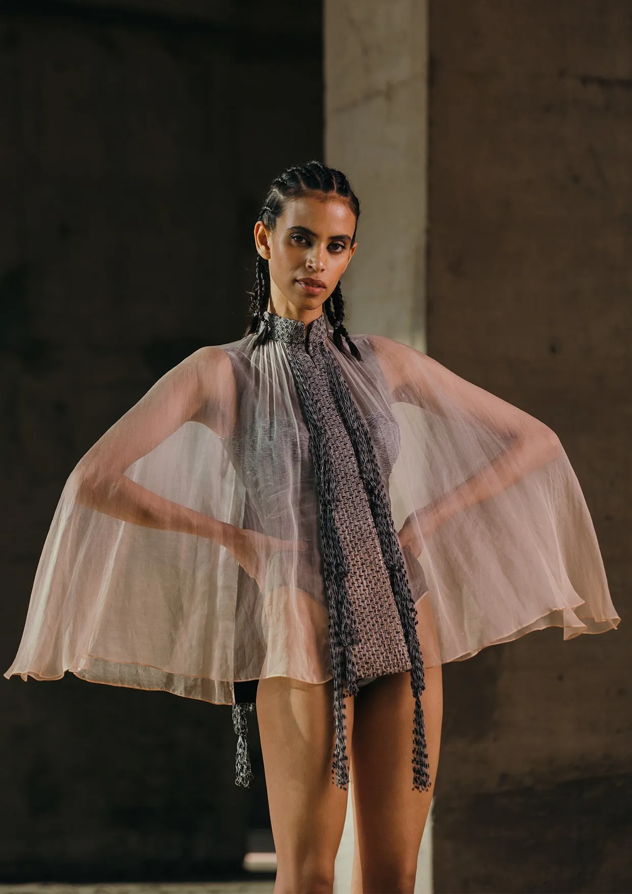 Fringed Silk Organza Cape