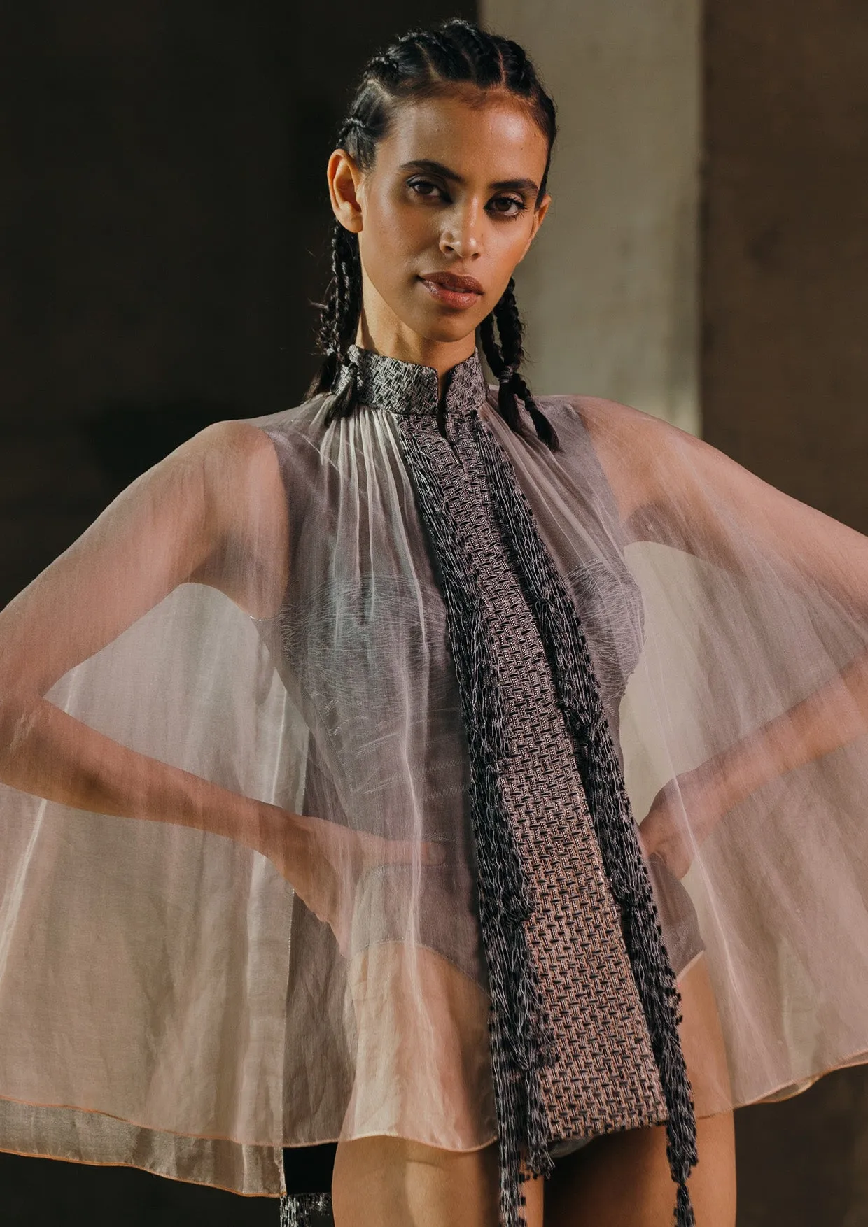 Fringed Silk Organza Cape