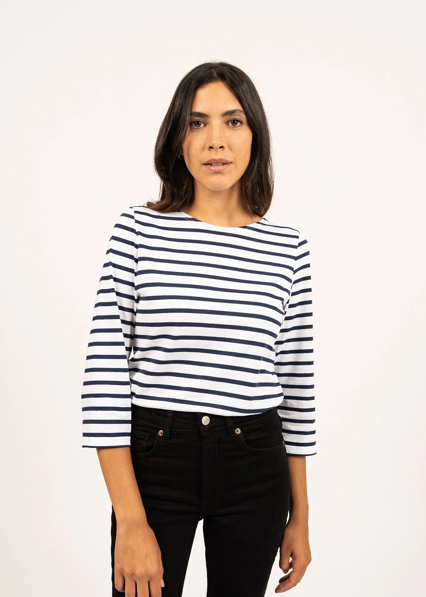 Galathée striped sailor shirt - slim fit, in light cotton (NEIGE/MARINE)