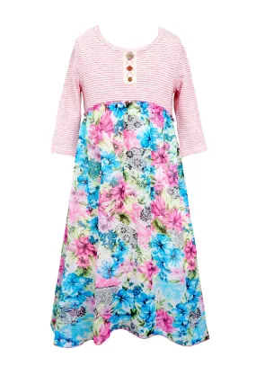 Girl's Boho Chic Floral Print Midi Dress