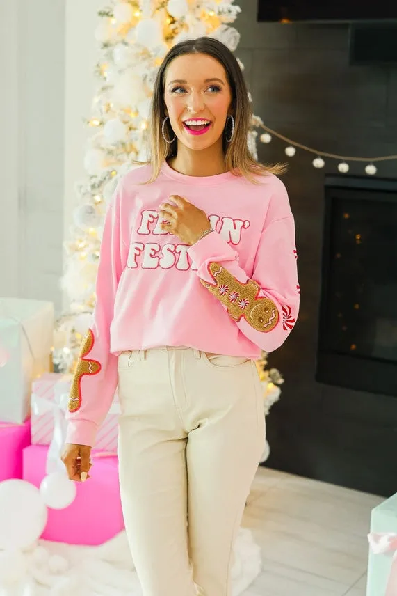 Grace Emma Feelin' Festive Patched Top in Pink