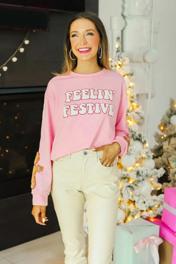 Grace Emma Feelin' Festive Patched Top in Pink