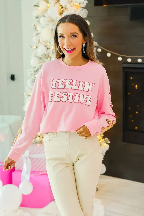 Grace Emma Feelin' Festive Patched Top in Pink