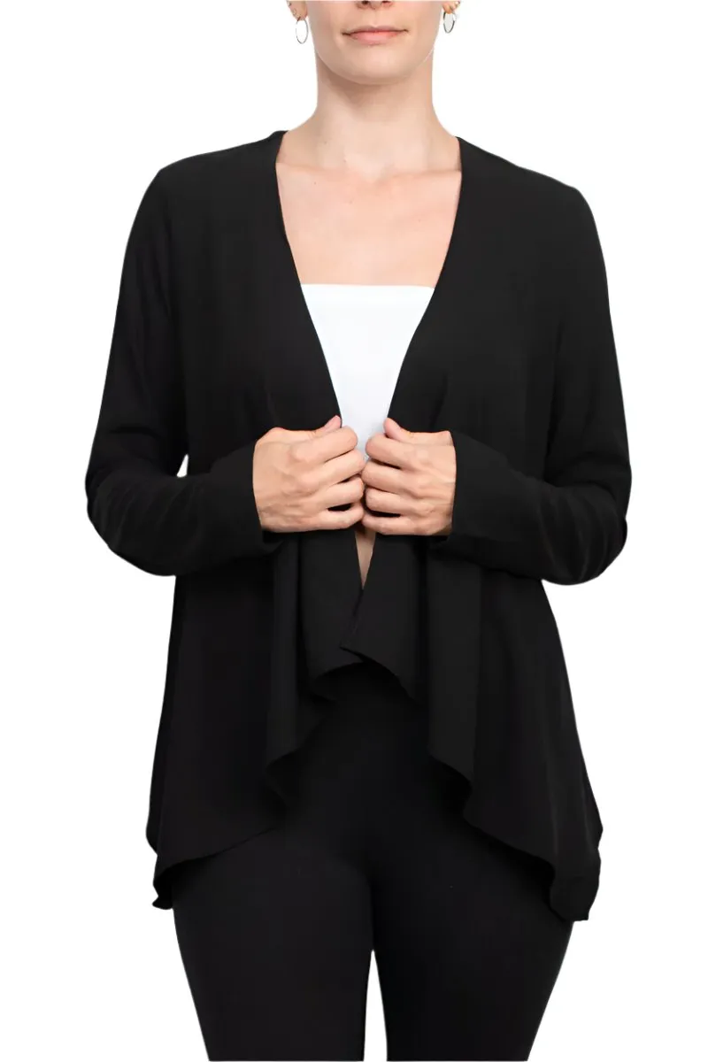 Grace Open Front Long Sleeve Solid Crepe Jacket