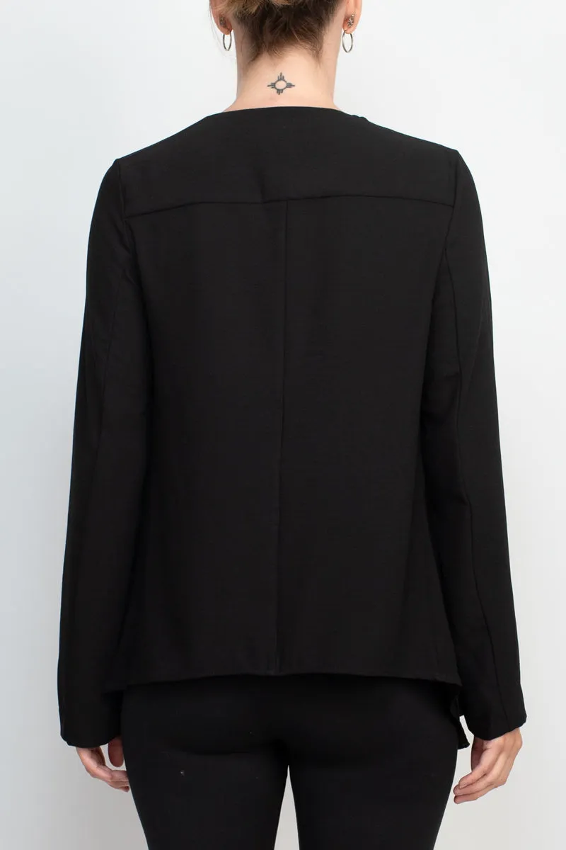 Grace Open Front Long Sleeve Solid Crepe Jacket